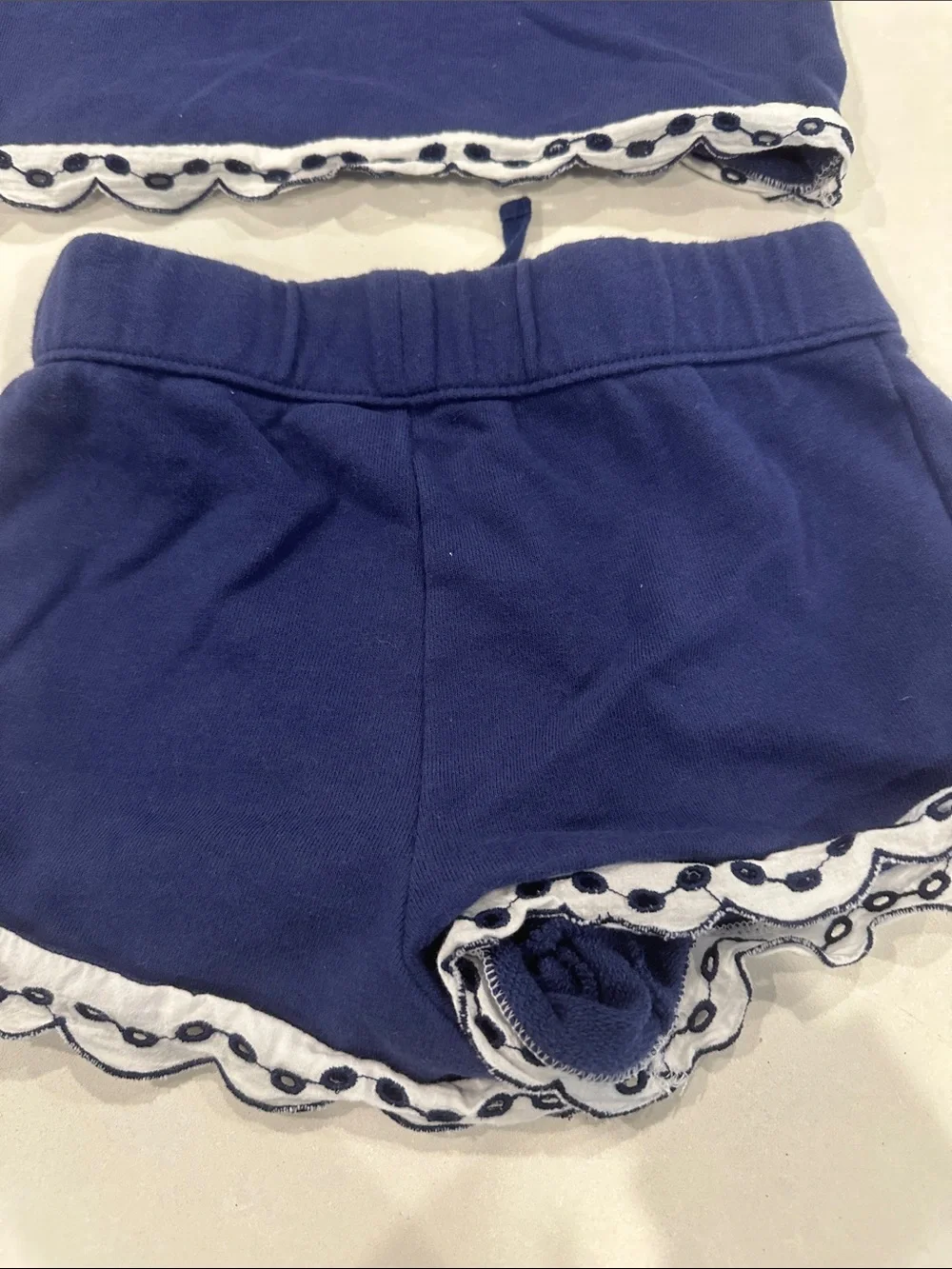 Janie and Jack Royal Blue Knit Top with White Scalloped Trim